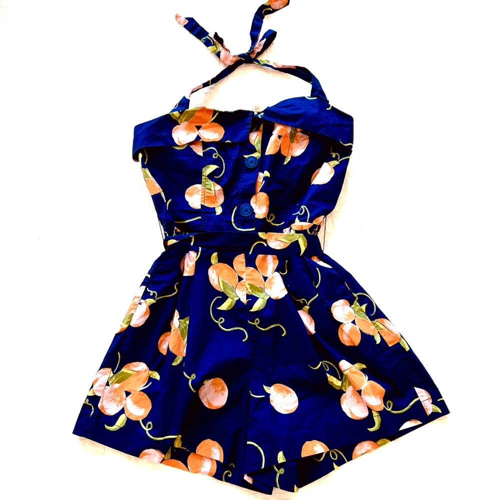 Navy Floral Halter Romper with Peach Print